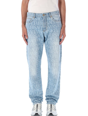 VERSACE Baroque Allover Jeans with Regular Waist and Side Pockets for Men