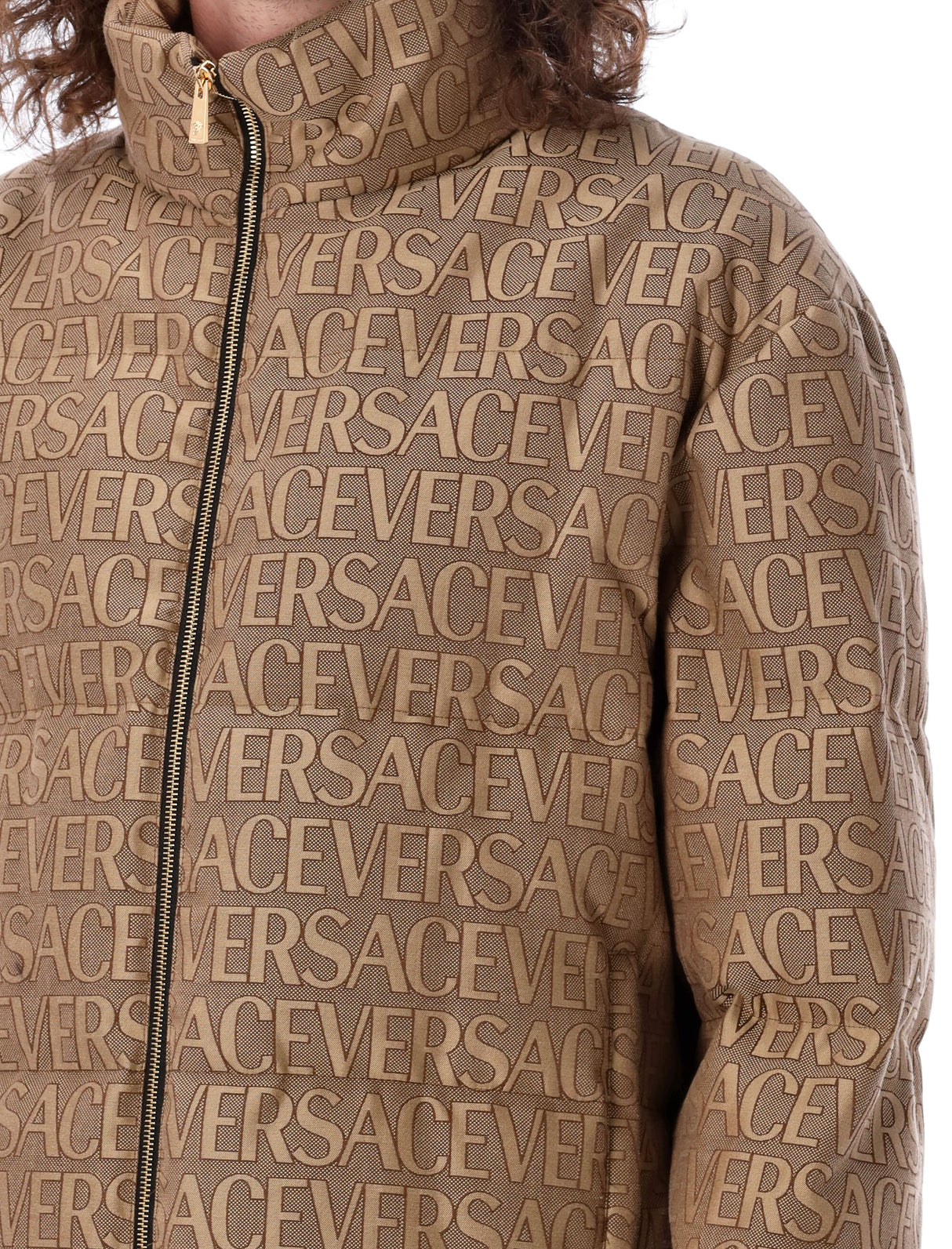 Canvas Puffer Jacket with Versace Pattern and Medusa Hardware
