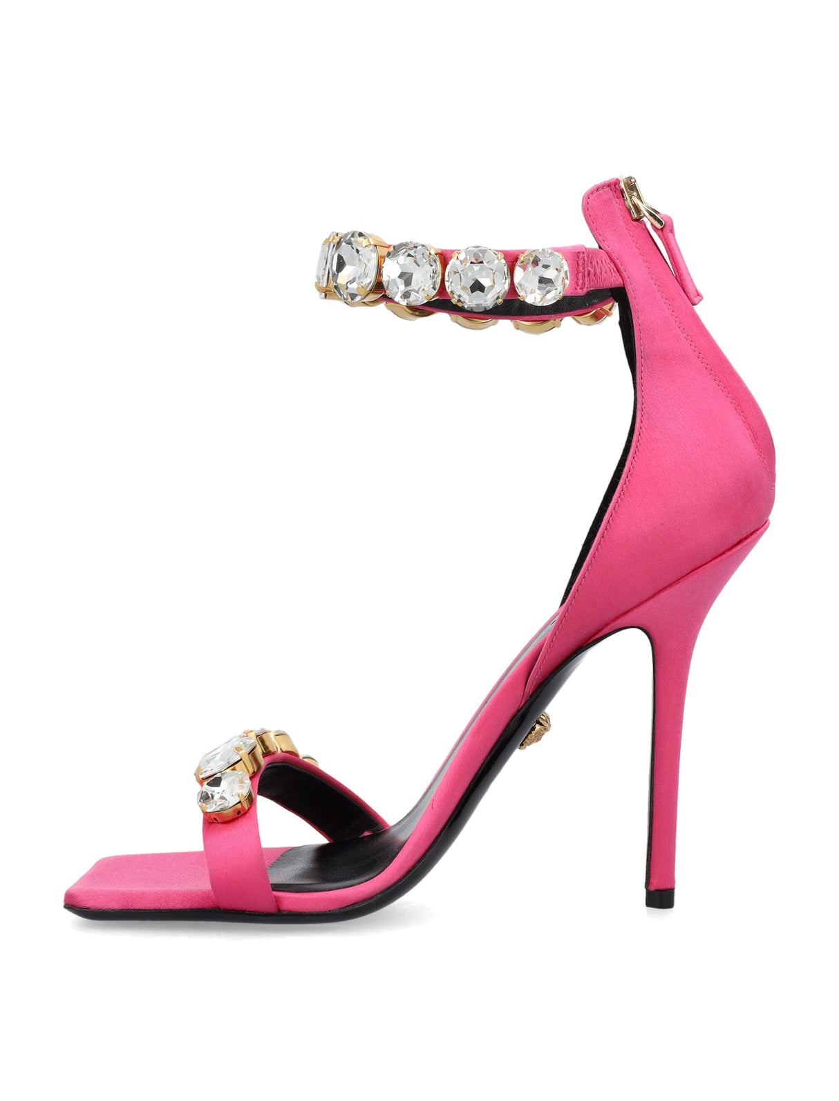 Elegant Crystal Satin Sandals in Pink for Women