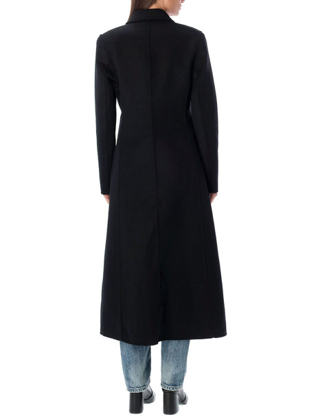 Áo khoác dài phom rộng cho phụ nữ với cổ áo đính nút và eo thắt