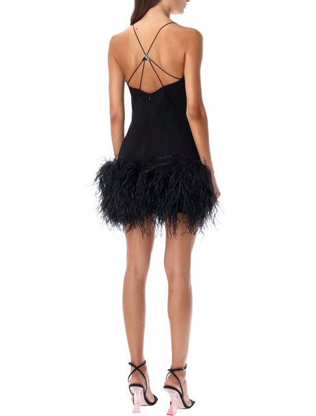"Fujiko"Black Mini Dress with Ostrich Boa Feathers by The Attico
