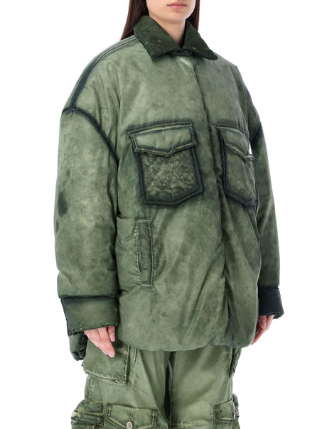 军绿色超大号棉袄配带绥芦麻衣领和标志金属小钉