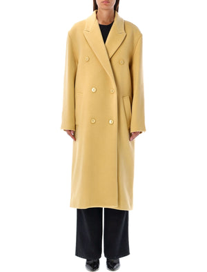 Theodore Wool Blend Jacket in Straw Yellow - Knee-Length V-Neck Outerwear for Women