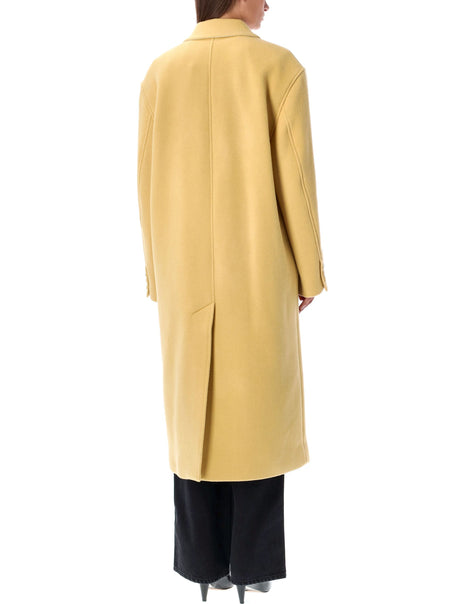 Theodore Wool Blend Jacket - Knee-Length V-Neck Outerwear for Women in Straw Yellow