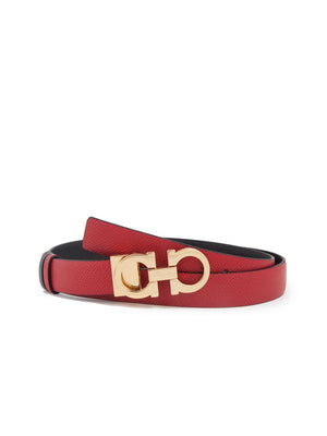 FERRAGAMO Reversible Red Leather Belt with Gancini Hook for Women