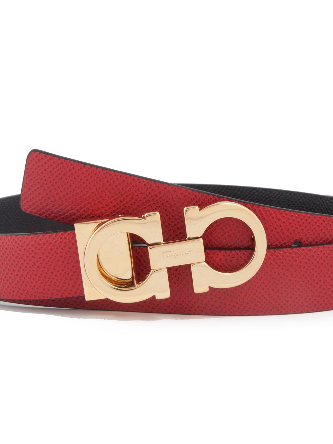 FERRAGAMO Reversible Red Leather Belt with Gancini Hook for Women