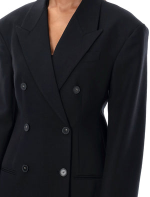 女士黑色充棉双排扣短款夹克