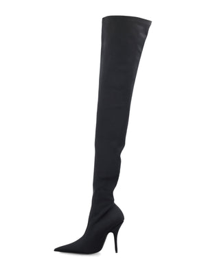 BALENCIAGA Black Over-the-Knee Boots with Pointed Toe and Stiletto Heel