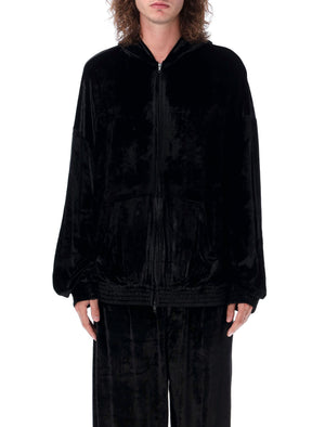 BALENCIAGA Luxurious Black Velvet Hoodie for Men - FW23 Collection