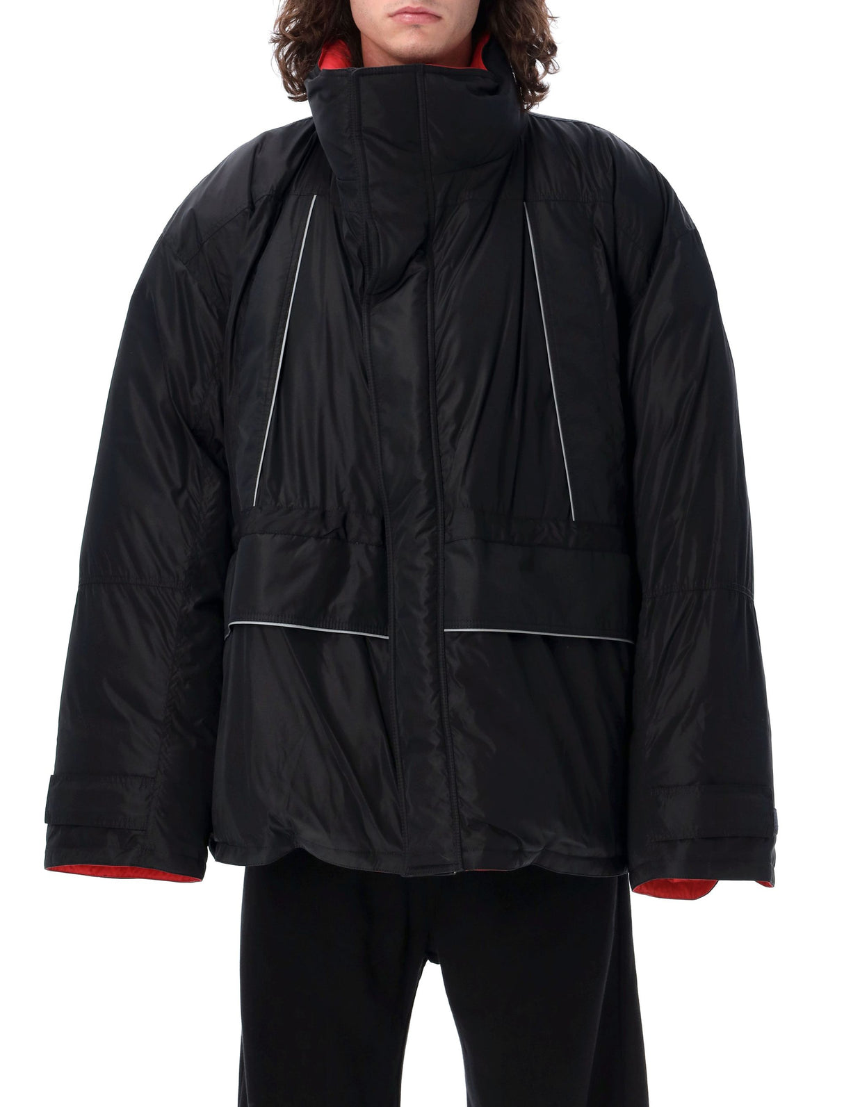 Mens Black Wrap Parka Jacket for FW24 by Balenciaga