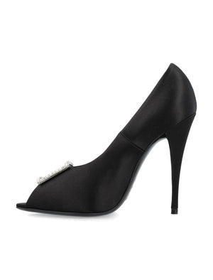 Elegant Peep Pumps for Women in Satin Crepe by Saint Laurent