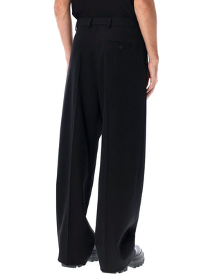 Mid-Waist Double Front Pants in Black for Men