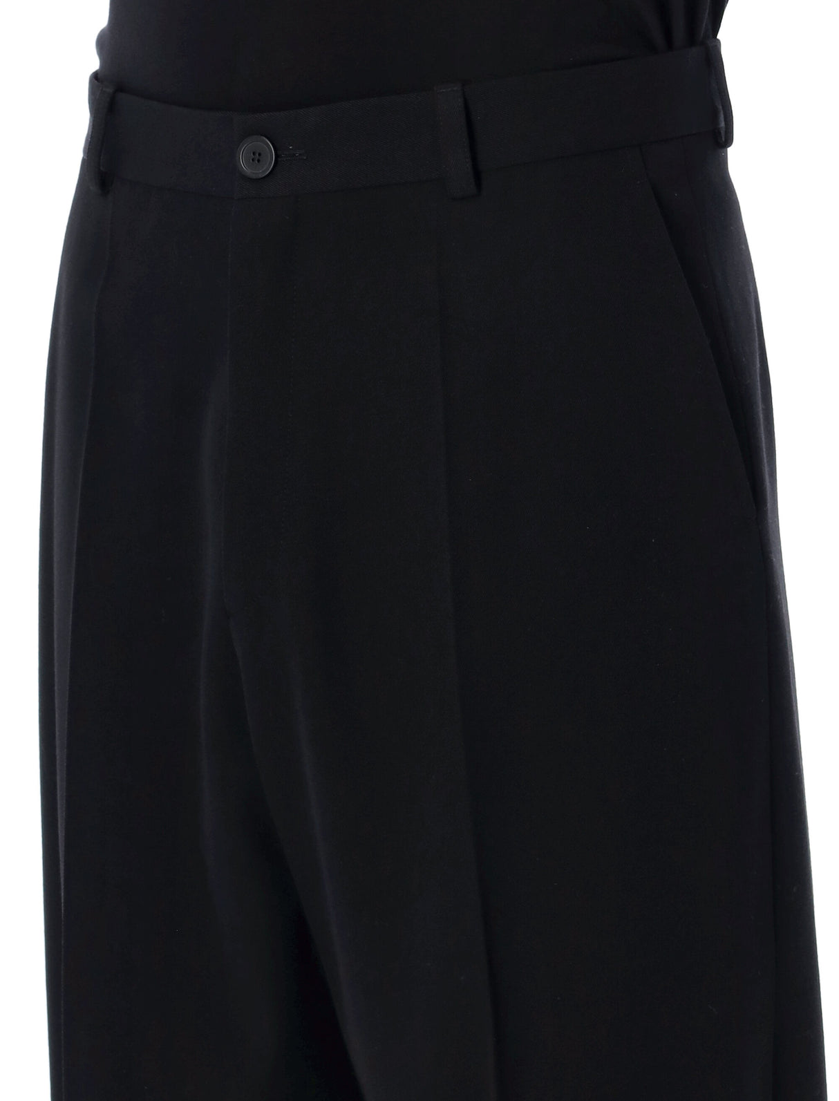 Mid-Waist Double Front Pants in Black for Men