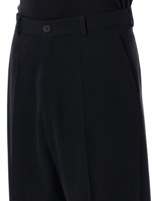 Mid-Waist Double Front Pants in Black for Men