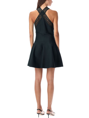 Voluminous Mini Dress with Crossed Neckline for Women
