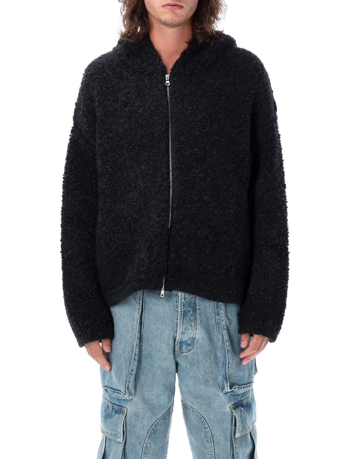 NAHMIAS Men's Black Miracle Academy Fur Hooded Jacket