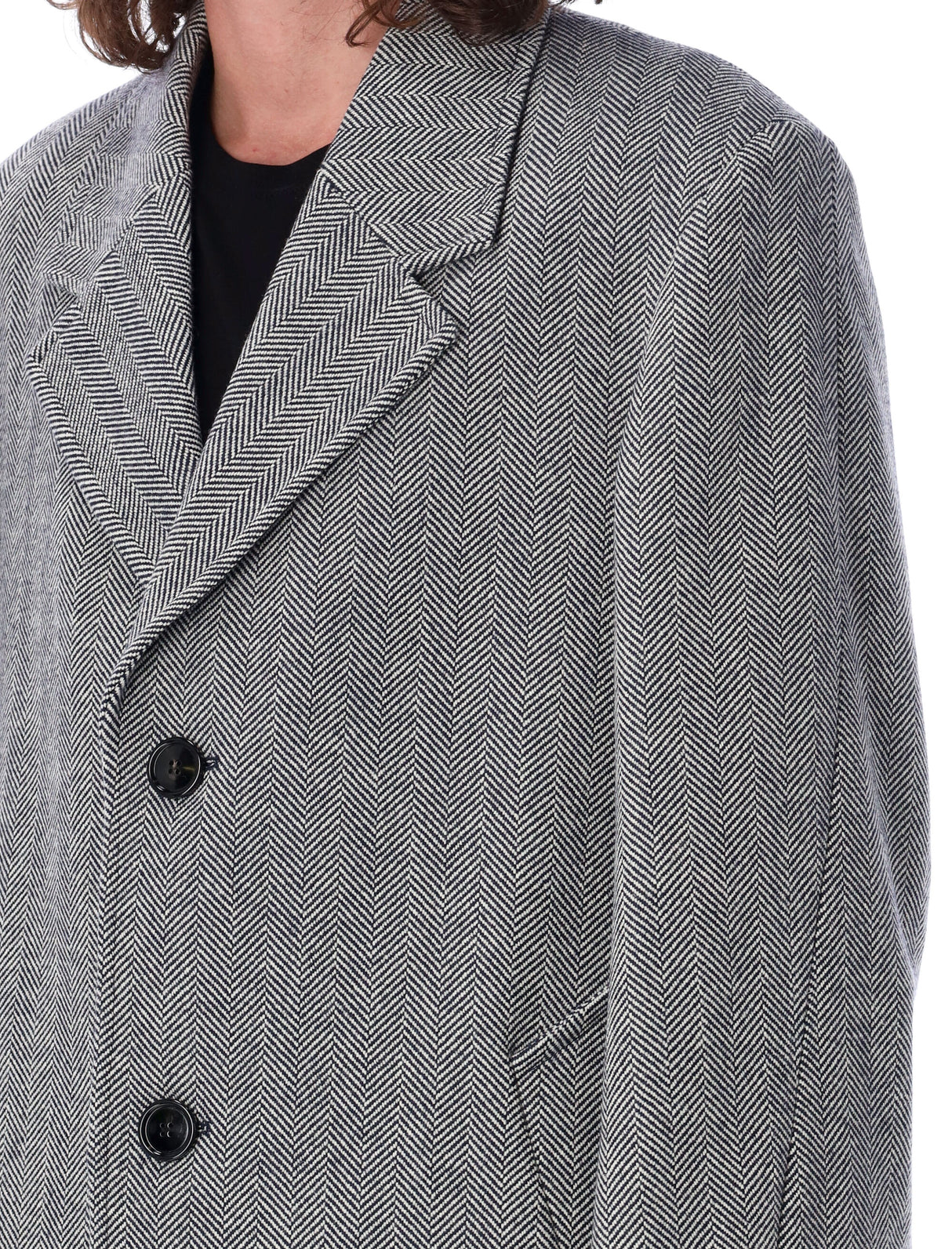 Herringbone Jacket with V-Neck and Single Breast for Men