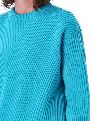 メンズリブ編みの細い羊毛セーター（FW23用トルコ石青）