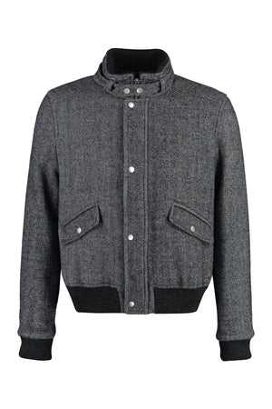 ISABEL MARANT Men's Grey Wool Bomber Jacket with Ribbed Knit Edges