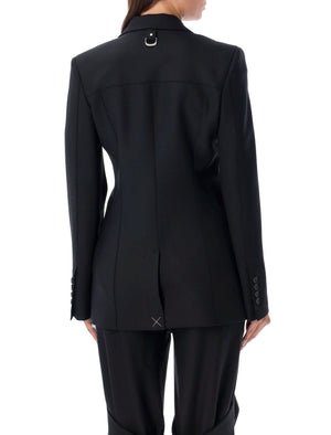 Áo khoác đen vải cao cấp có dây đeo điều chỉnh và hạt đính trang trí