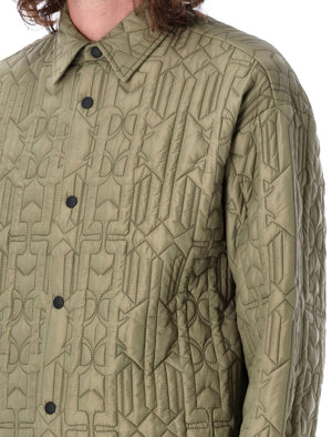 PALM ANGELS Men's Allover Monogram Quilted Overshirt in Military Brown for FW23