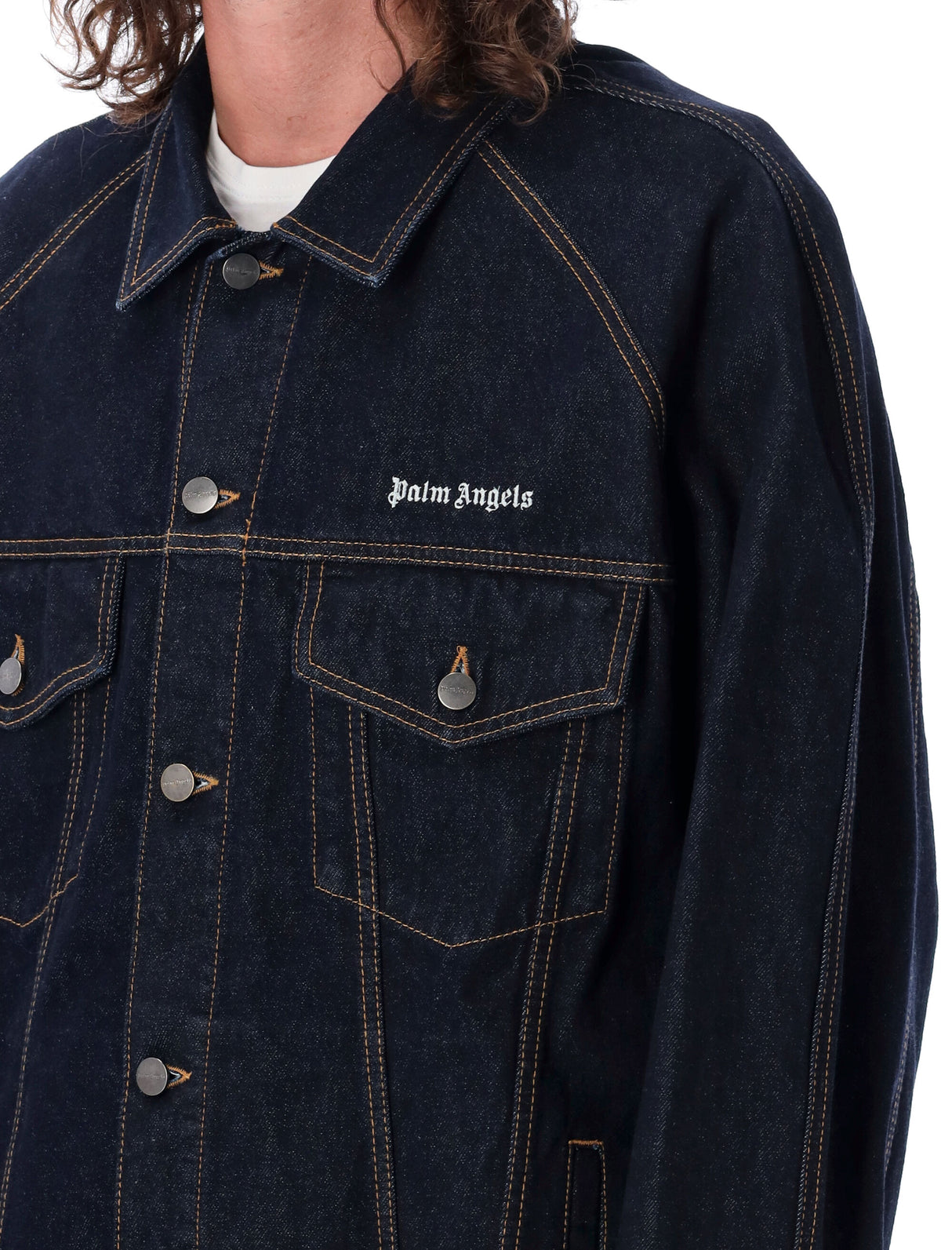 PALM ANGELS Blue Denim Jacket with Logo Detail for Men