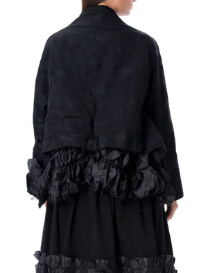 女生用紡織玫瑰花呢夾克 - 黑色花樣夾克 FW23