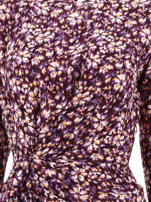 精美長袖洋裝，腰部飾以皺褶和蝴蝶結 - 女士紫色秋冬2024系列