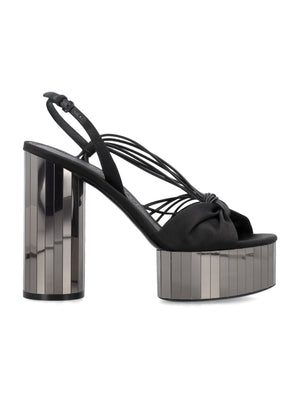 Shiny Satin Platform Sandals with Mirrored Heel for Women