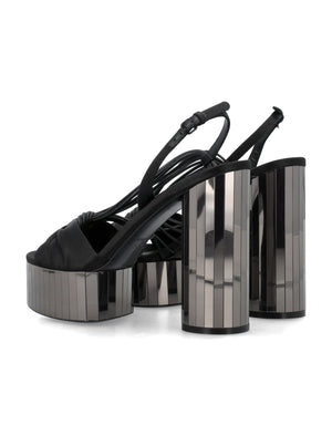 Shiny Satin Platform Sandals with Mirrored Heel for Women