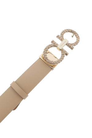 Beige Crystal Gancini Hook Belt for Women - SS24 Collection