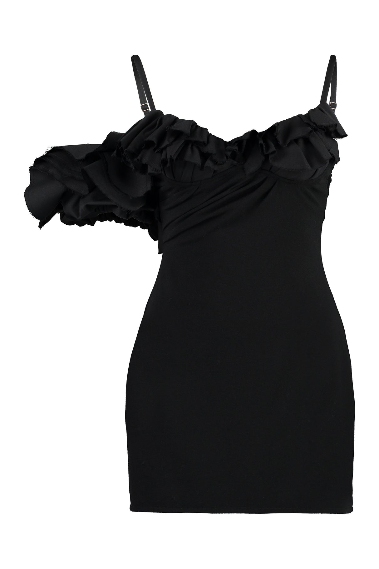 One-Shoulder Black Ruffled Dress for Women