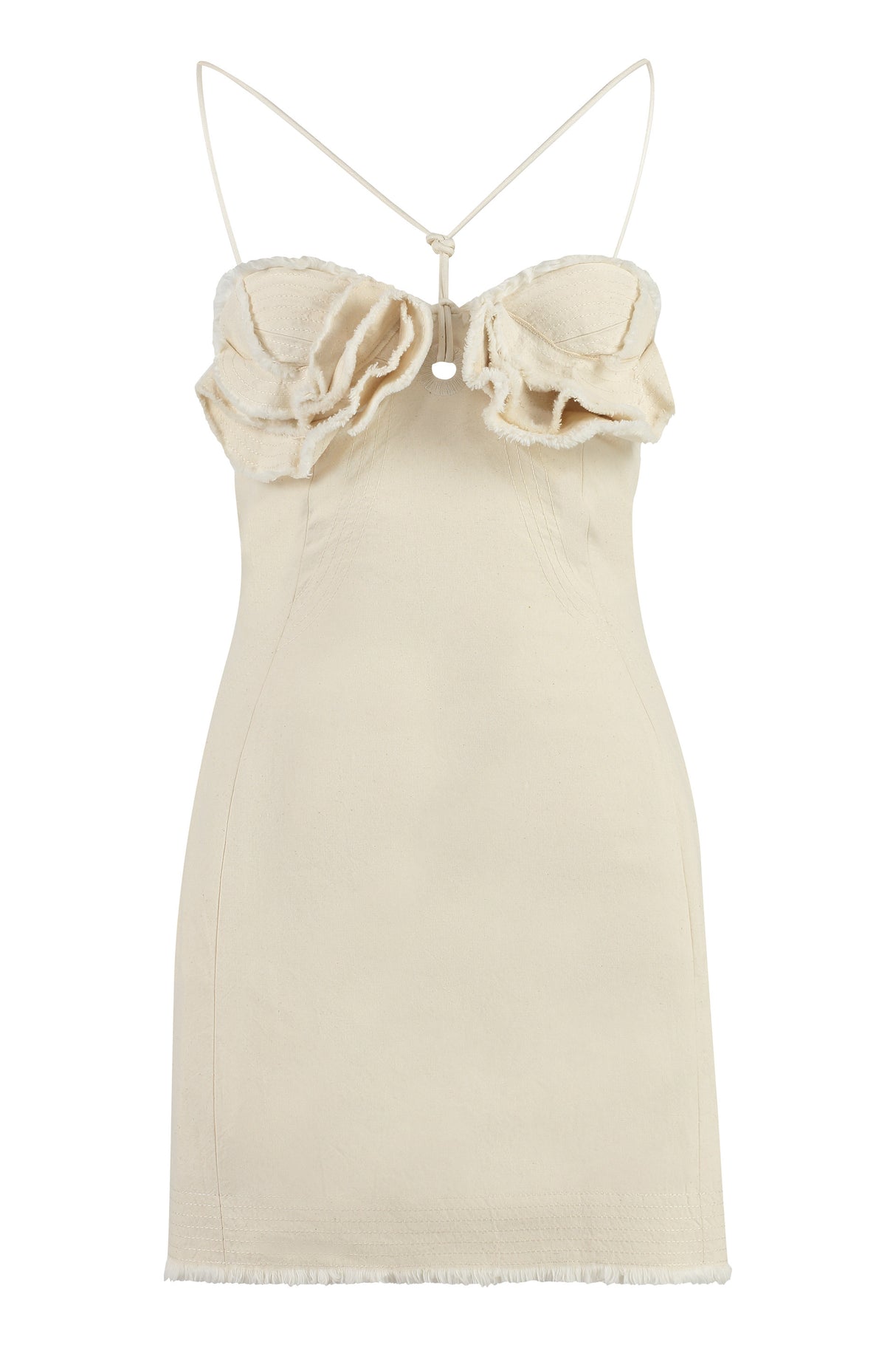 JACQUEMUS White Cotton Mini-Dress with Adjustable Straps and Ruffled Sweetheart Neckline for Women