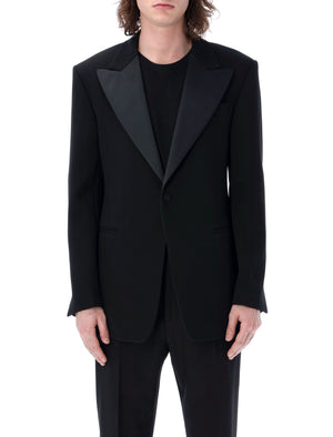 FERRAGAMO Classic Black Wool Tuxedo Blazer for Men - SS23 Collection