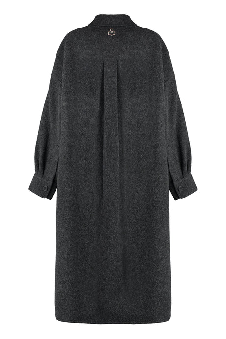 Áo khoác len pha sợi wool có cổ áo kiểu áo sơmi và bo cổ cho phụ nữ - FW23