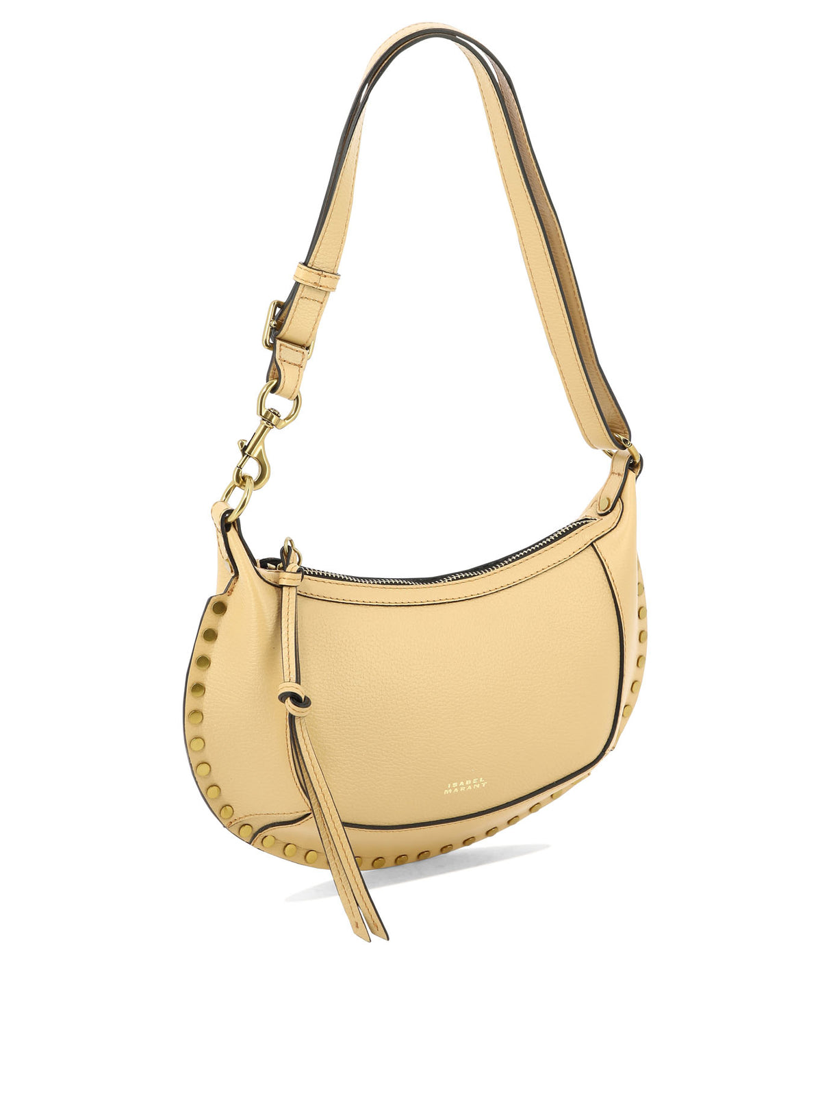 Beige Shoulder Handbag with Removable Strap and Gold-Tone Studs