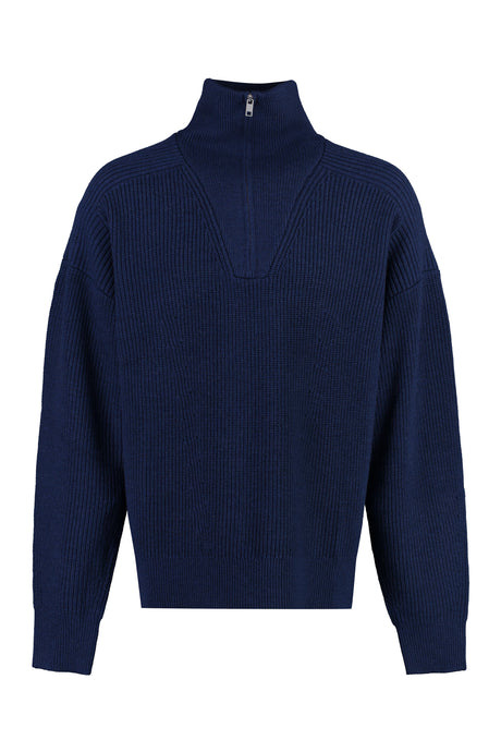 ISABEL MARANT Men's Blue Ribbed Knit Turtleneck Sweater for Fall-Winter 2024