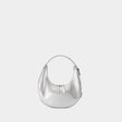 OSOI Chic Mini Gray Leather Handbag with Silver Accents for Women, FW24