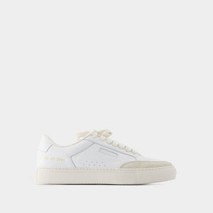 White Leather Sneakers with Suede Contrast and Perforated Toe for Men