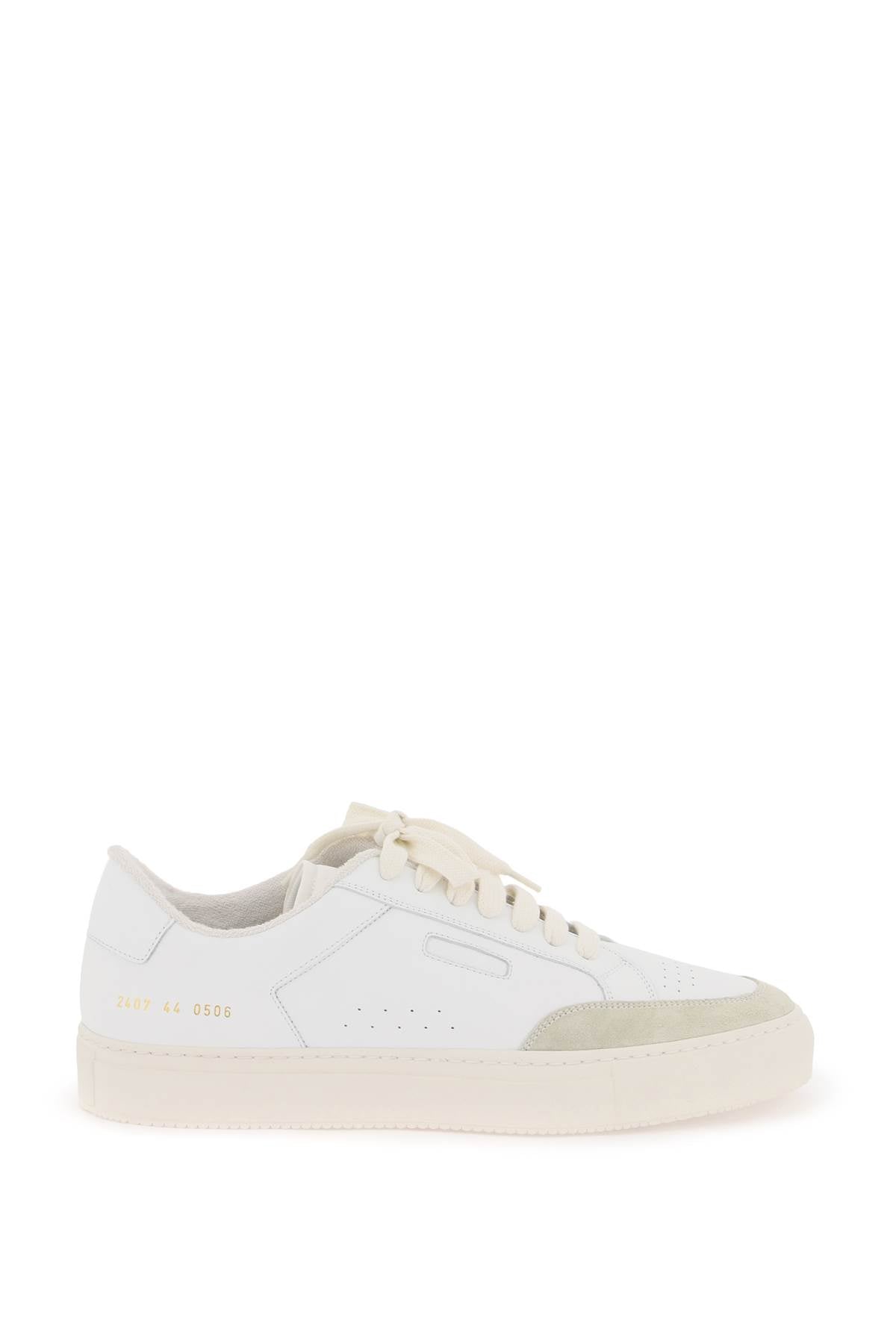 White Leather Sneakers with Suede Contrast and Perforated Toe for Men