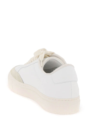 White Leather Sneakers with Suede Contrast and Perforated Toe for Men