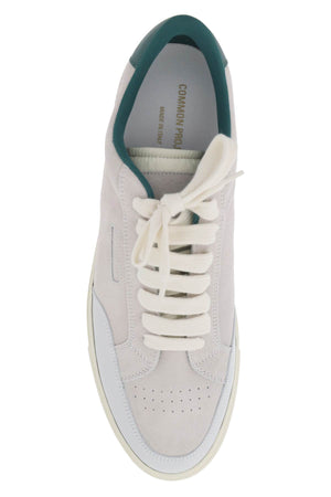 White Leather Sneakers with Suede Contrast and Perforated Toe for Men