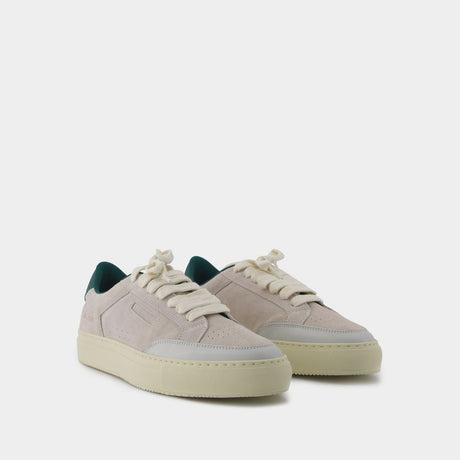 White Leather Sneakers with Suede Contrast and Perforated Toe for Men