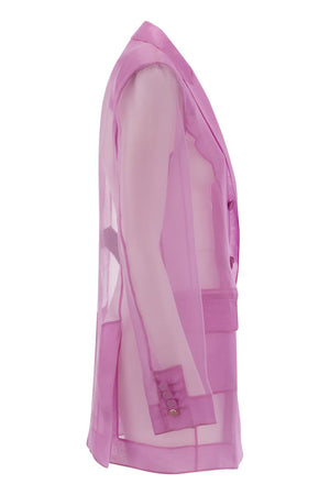 绣图牡丹双排扣丝绸女式西装外套 - SS24系列