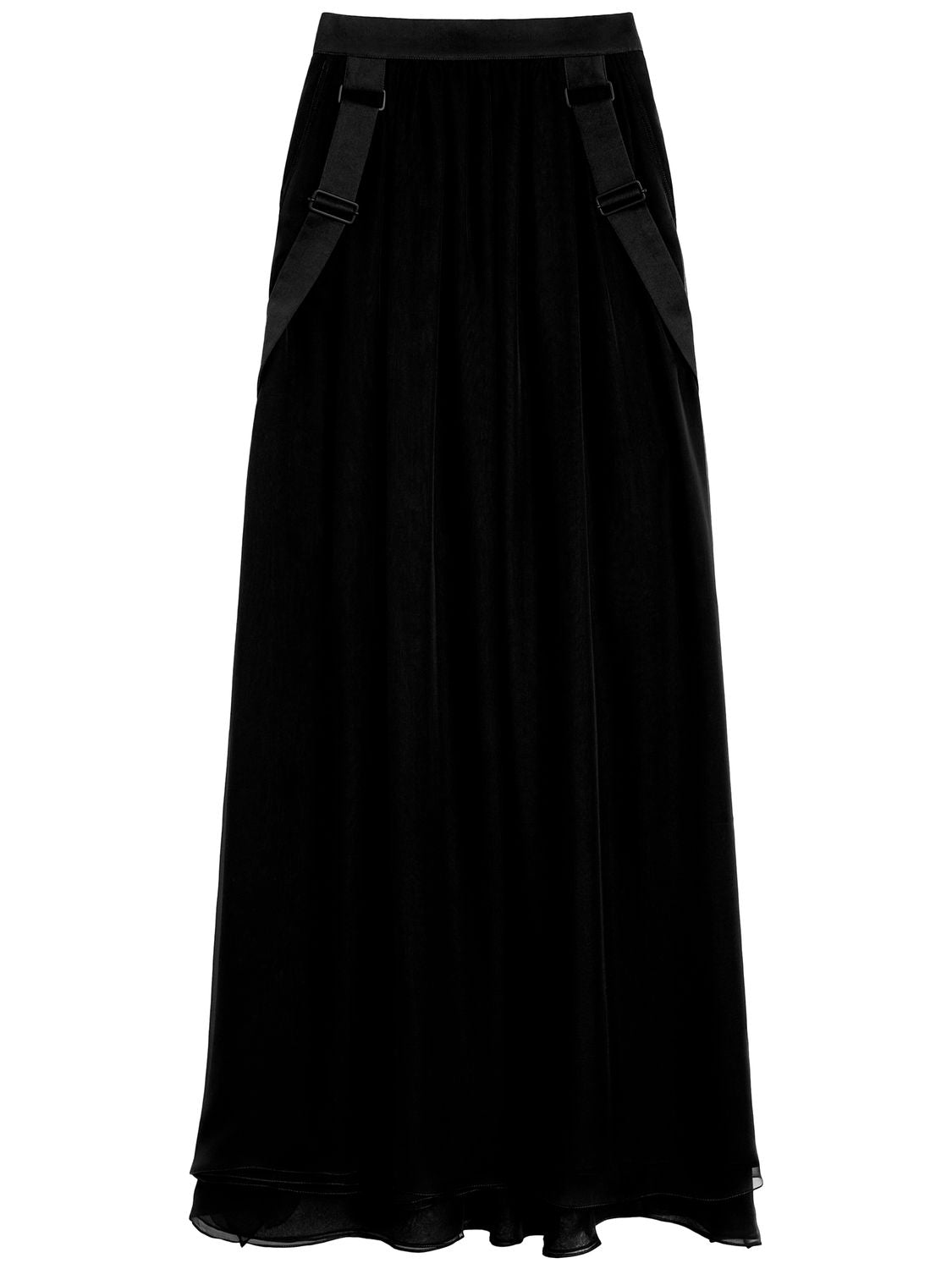 MAX MARA Elegant Black Silk Chiffon Midi Skirt