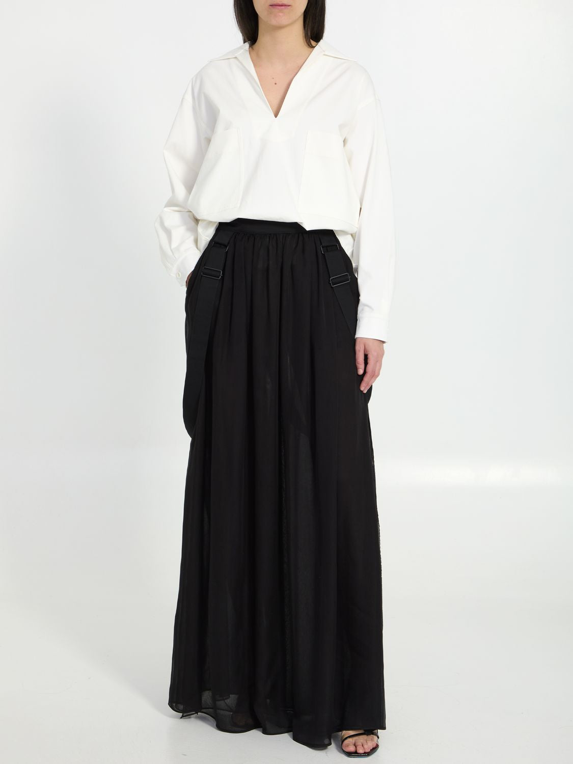 MAX MARA Elegant Black Silk Chiffon Midi Skirt