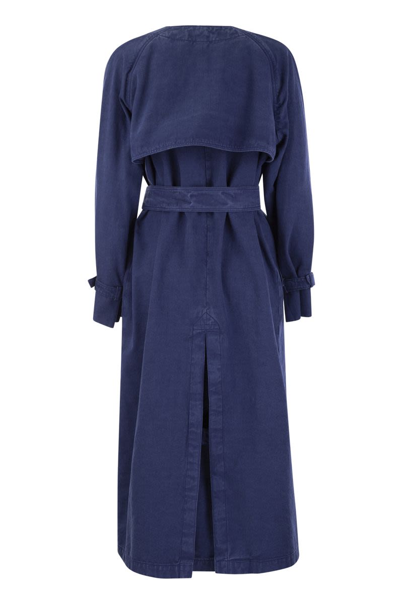 MAX MARA Women's Blue Double-Breasted Canvas Trench Jacket - SS24