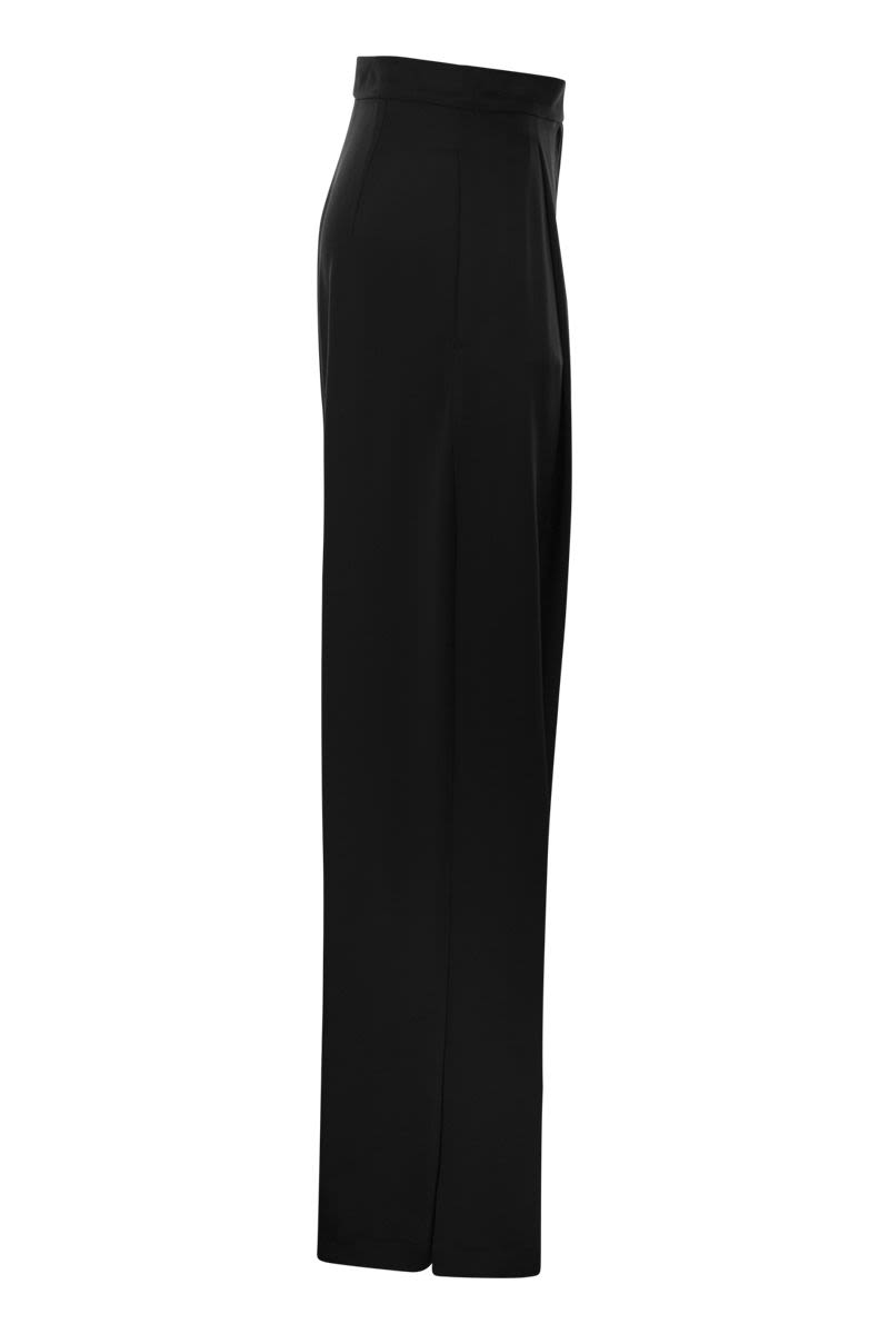 Flare Silk Trousers - High-Waisted Wide Leg Pants with Side Slits