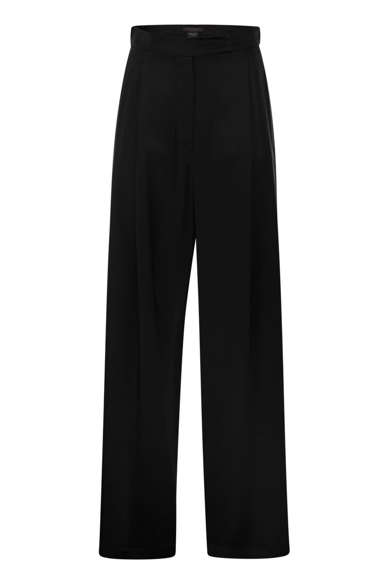 Flare Silk Trousers - High-Waisted Wide Leg Pants with Side Slits