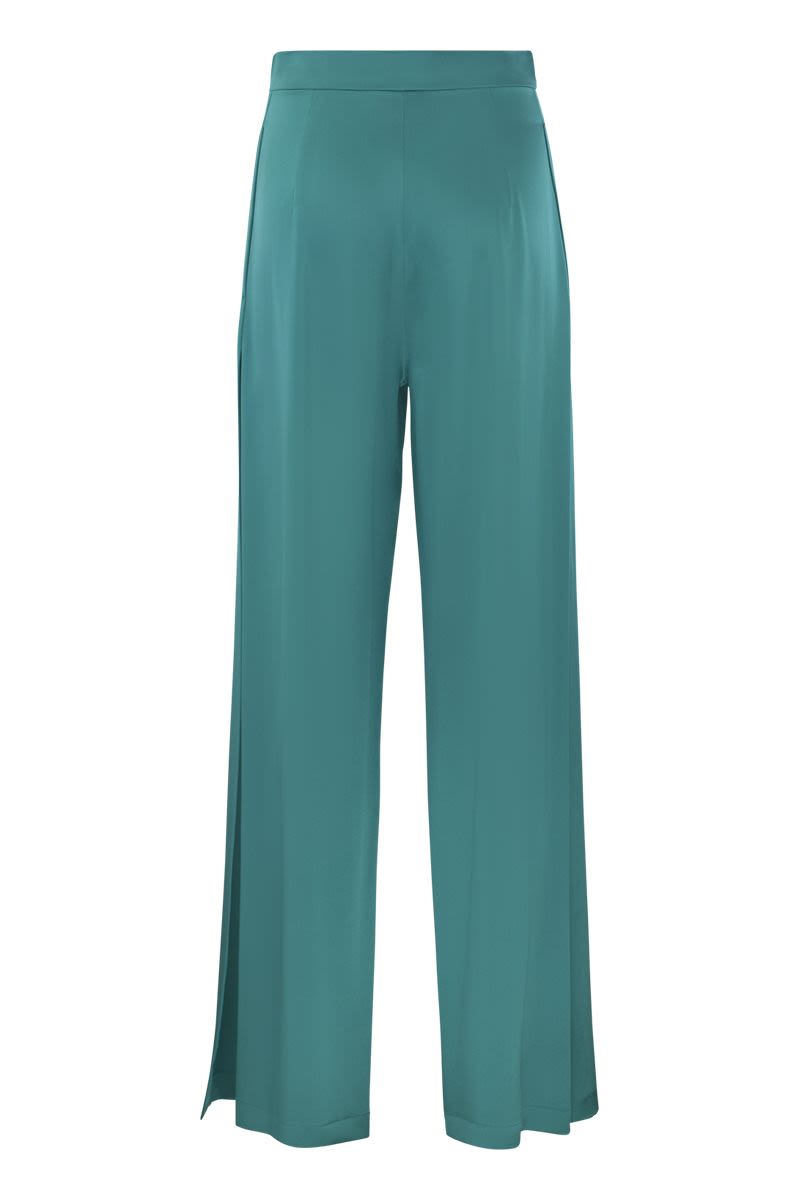 Flare Silk Trousers - High-Waisted Wide Leg Pants with Side Slits